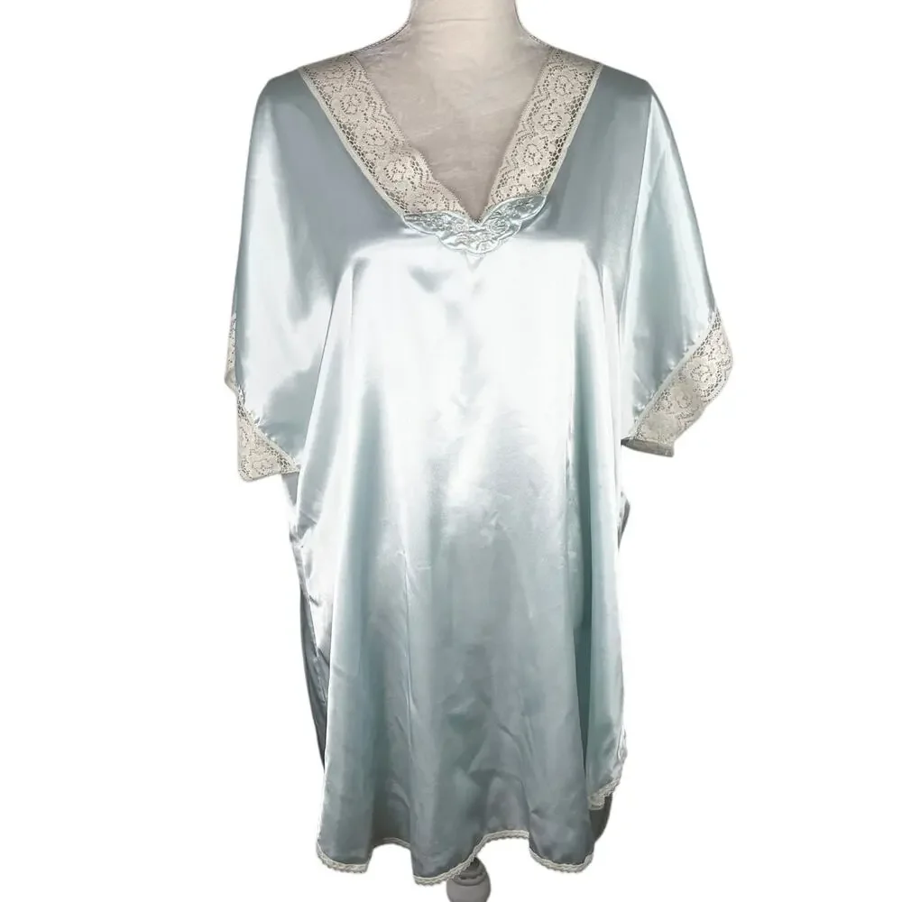 Vintage Val Mode Lingerie Nightgown Large Blue Lace V-Neck